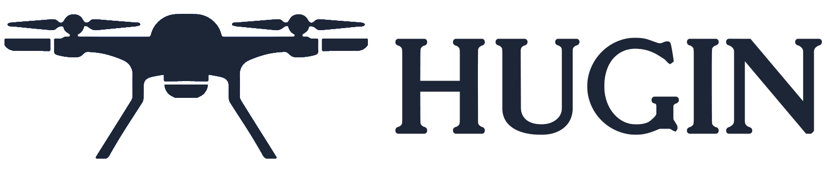 Vår logo: En drone med teksten Hugin vedsiden